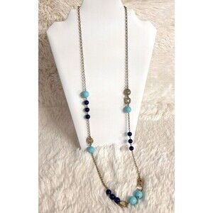 BR Banana Republic Gold Tone Chain Blue Beaded Long Necklace 38‎ Inch.